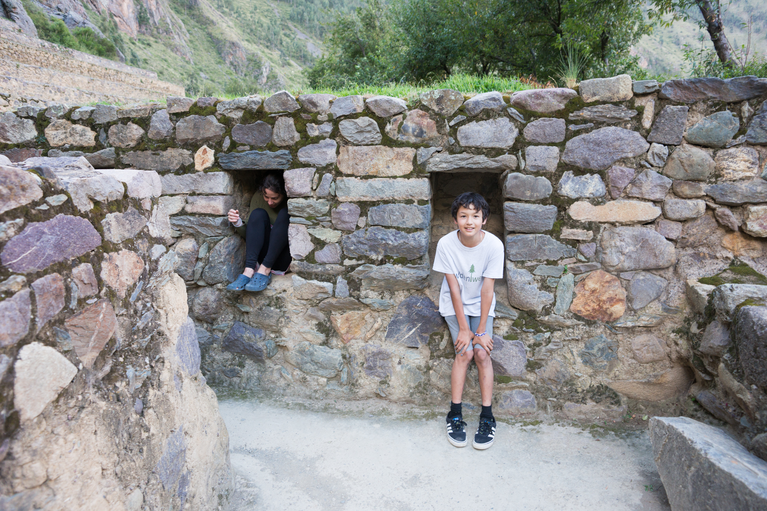Temple of the Condor at Ollantaytambo.  Nobu and Megan are trying to fit in.